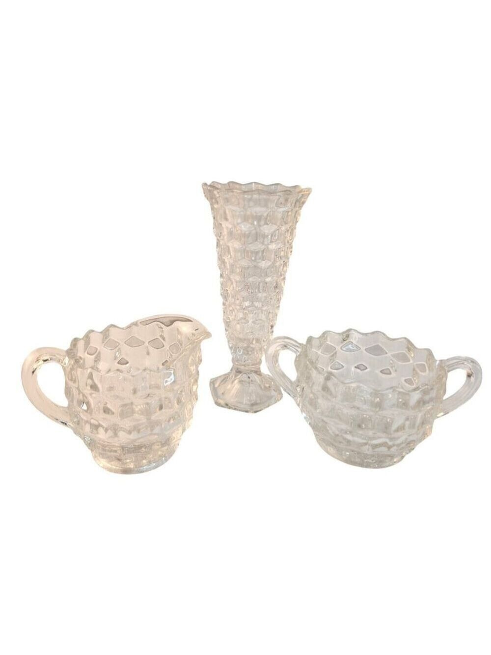 Fostoria American Cube Pattern Glass Vase Sugar Creamer Vintage